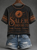 Women's Retro Salem Broom Company Print Raglan Short-Sleeved T-Shirt