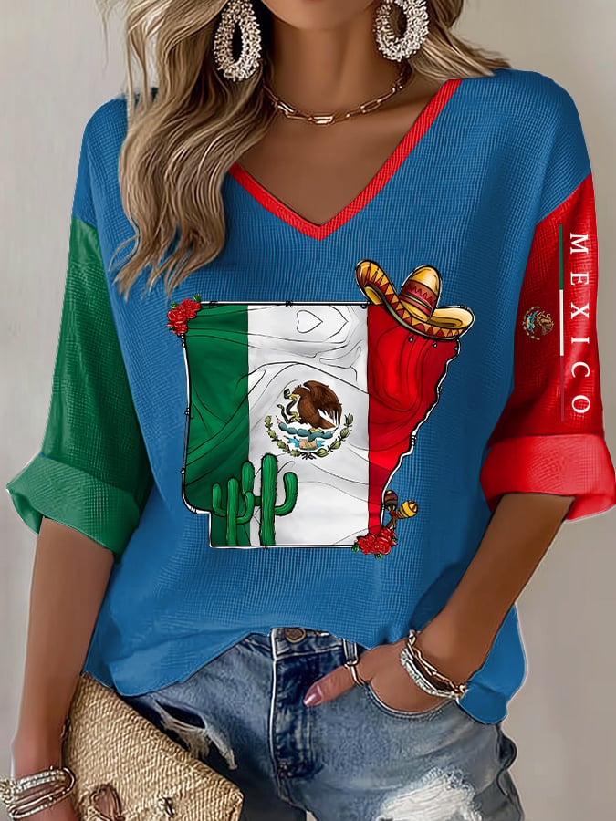 Women's Casual Printed Waffle Top