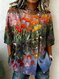 Women's Retro Tulip Cotton-Linen Shirt