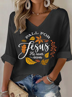 Women's Fall For Jesus He Never Leaves Waffle Long-Sleeved T-Shirt