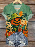 Fall Halloween Pumpkin V-neck T-shirt