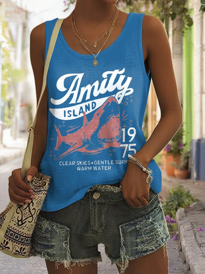 Women's Amity Island 1975 Clear Skies Gentle Surf Warm Water Printed Vest