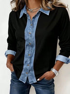 Women'S Casual Contrast Color Stitching Shirt