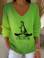 Women's Autumn Halloween Witch Hat Gradient V-Neck Casual Holiday Top