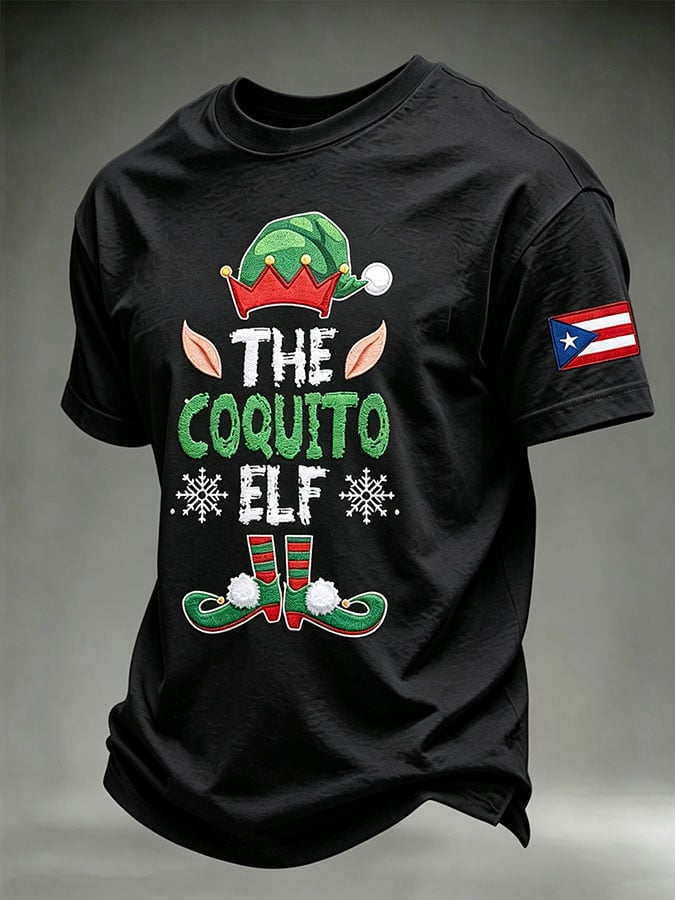 Men's Puerto Rico Christmas Print Casual T-Shirt