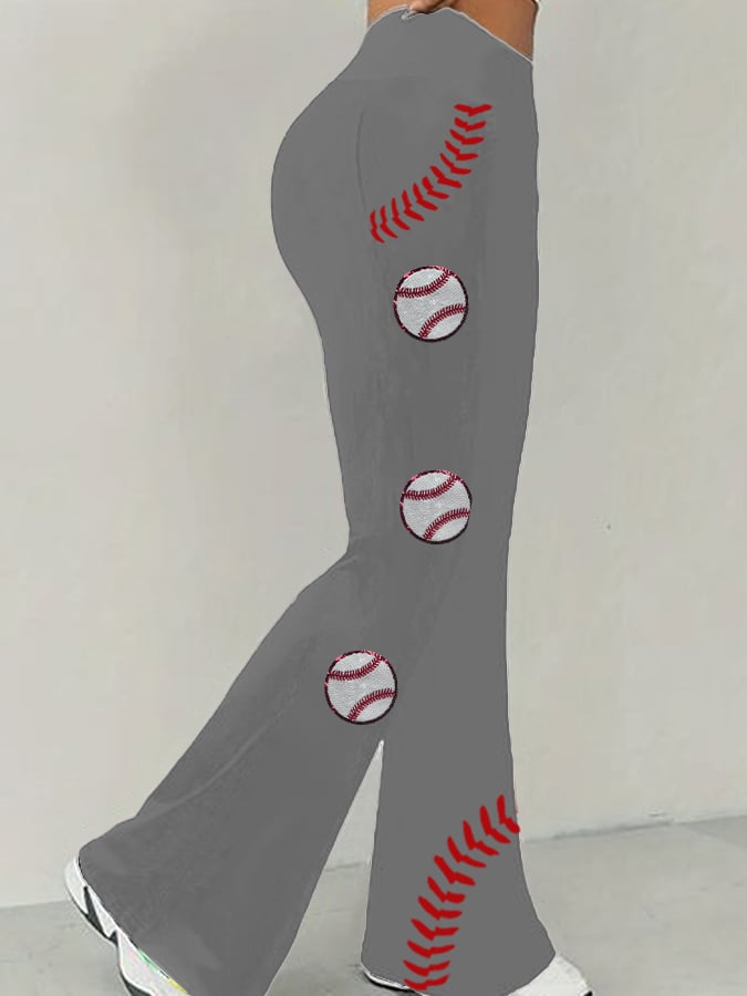 Women's Baseball Print Comfortable Flared Pants