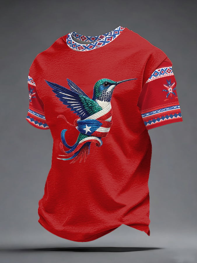 Men's Retro National Puerto Rican Day Print Short-Sleeve T-Shirt