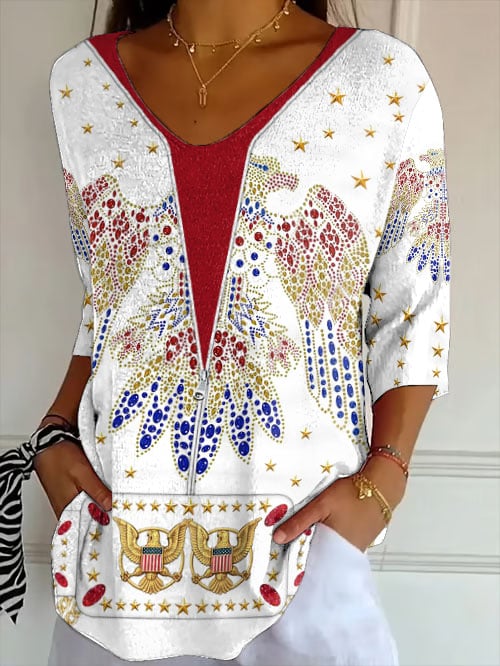 Women's Retro King Of Rock Roll Print Shirt