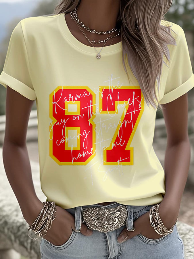 TT 87 Rugby Casual Women's V-Neck Print T-Shirt