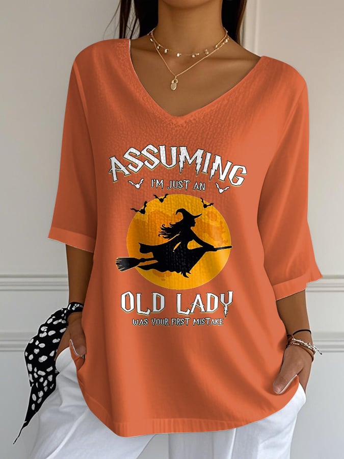 Women's Assuming I'm Just An Old Lady Was Your First Mistake Halloween Print T-Shirt