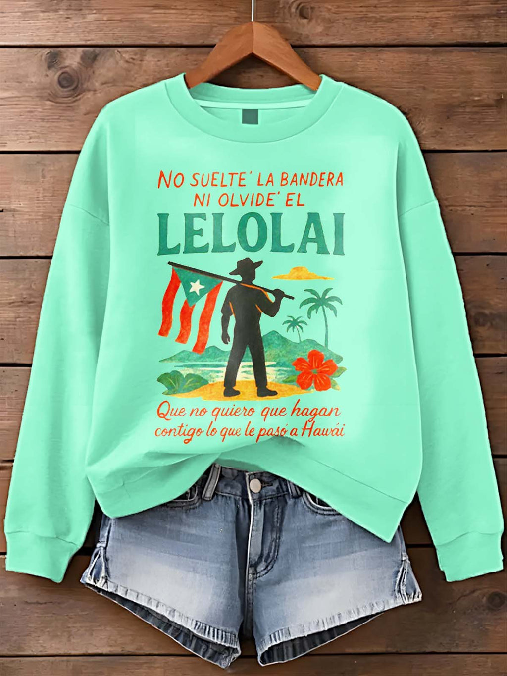 Puerto Rico Color Leisure Printed Long Sleeve Casual Top