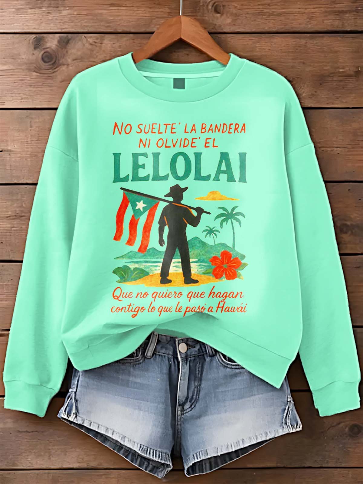Puerto Rico Color Leisure Printed Long Sleeve Casual Top