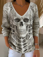 Women's Halloween Skull Print Long Sleeve Top