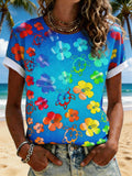 Retro Hawaiian Tie Dyed Honu Print T-Shirt