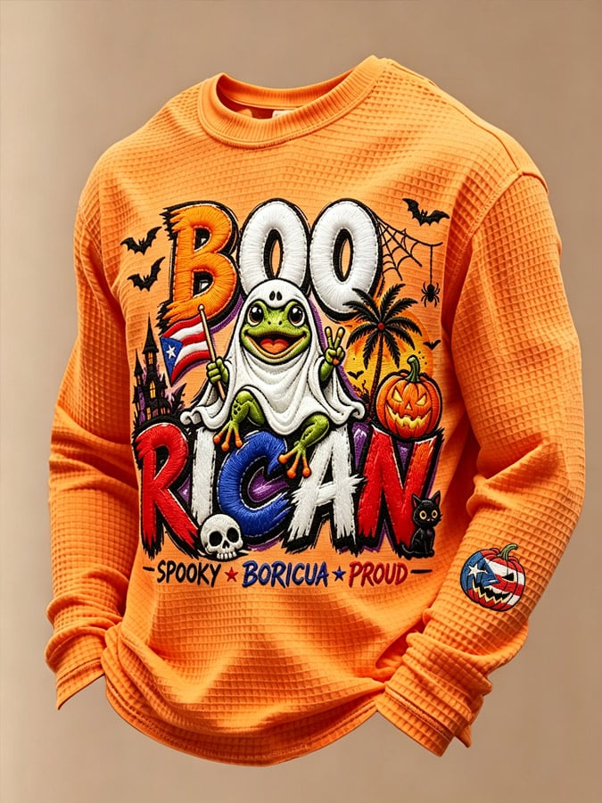 Men's Boricua Halloween Waffle-Knit Long-Sleeve Top