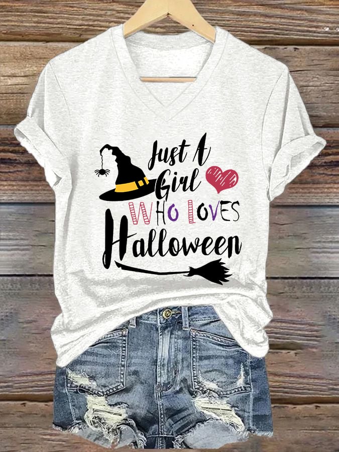Women's Just a Girl Who Loves Halloween print casual T-shirt