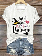 Women's Just a Girl Who Loves Halloween print casual T-shirt