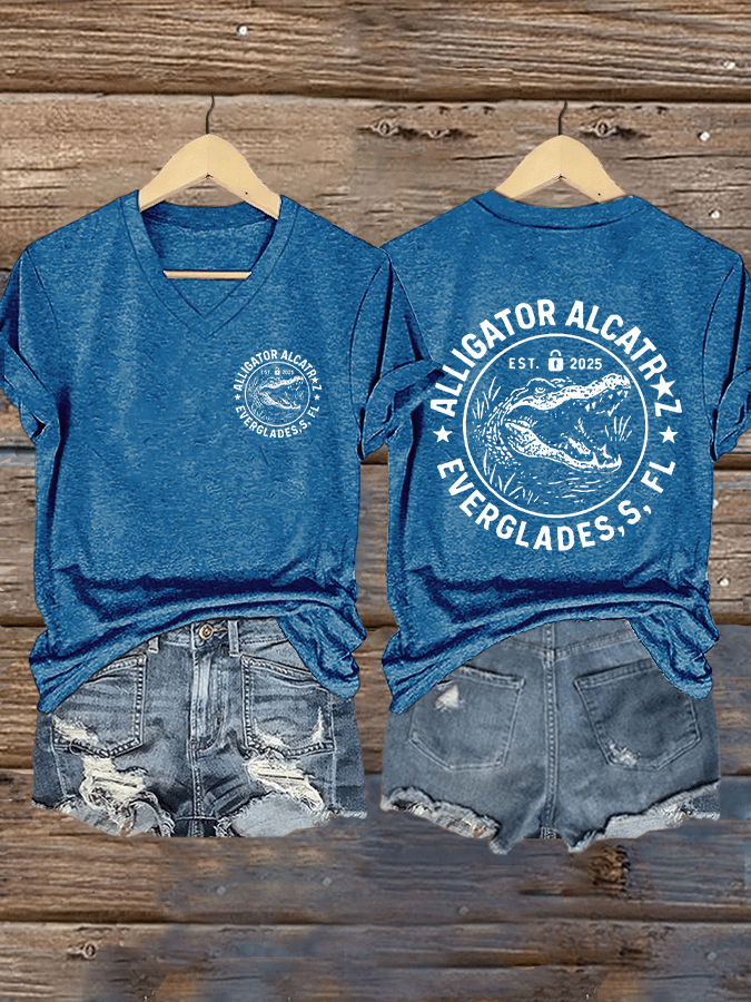 Women's  Alligator Alcatraz Funny Florida Everglades Dark Humor Print T-Shirt