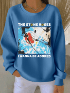 Women's Music Print Knit Crew Neck Long Sleeve Top