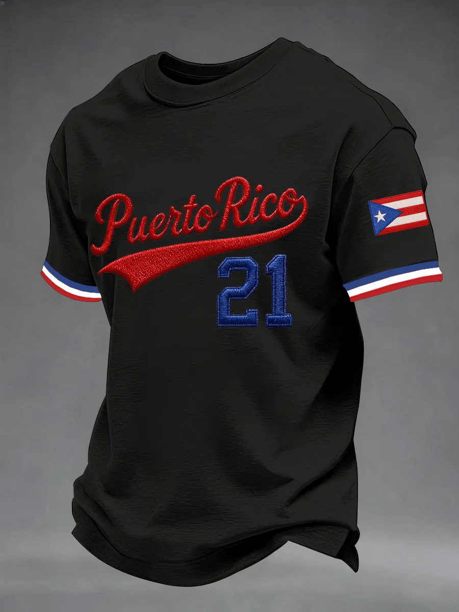 Men's Puerto Rico Baseball Print Short-Sleeve T-Shirt