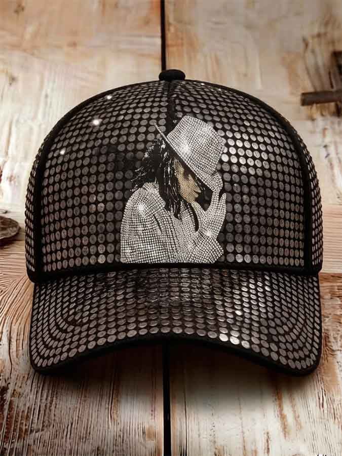 Unisex Retro Commemorative Baseball Cap: "King of Pop" Faux-Sequin Print Edition