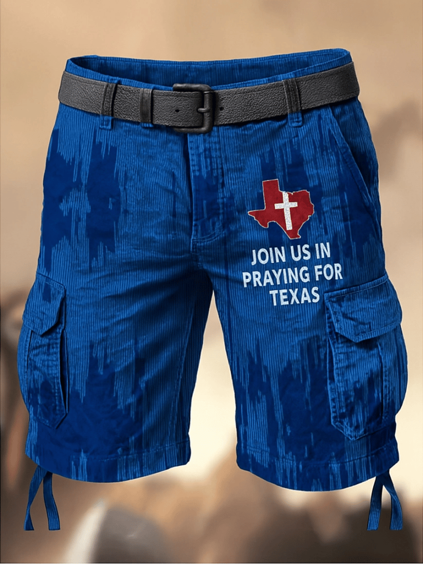 Man's Join Us In Praying For Texas Print Cargo Shorts