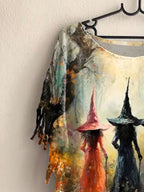 Women's Witch Print Round Neck Top