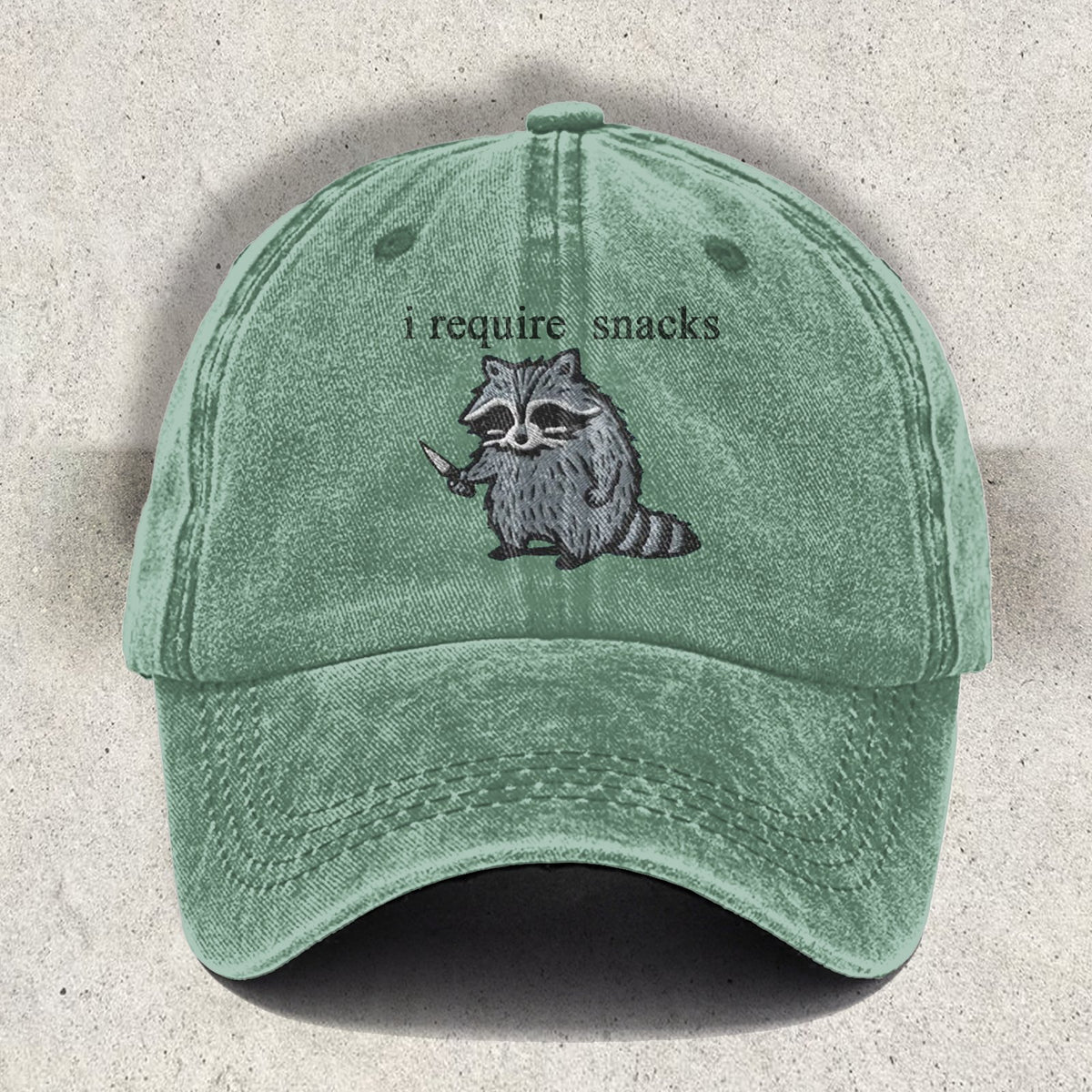 I Require Snacks Embroidered Raccoon Cap