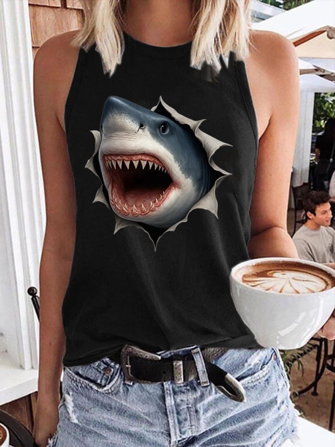 Women's Cute Great White Shark Print Tank Top