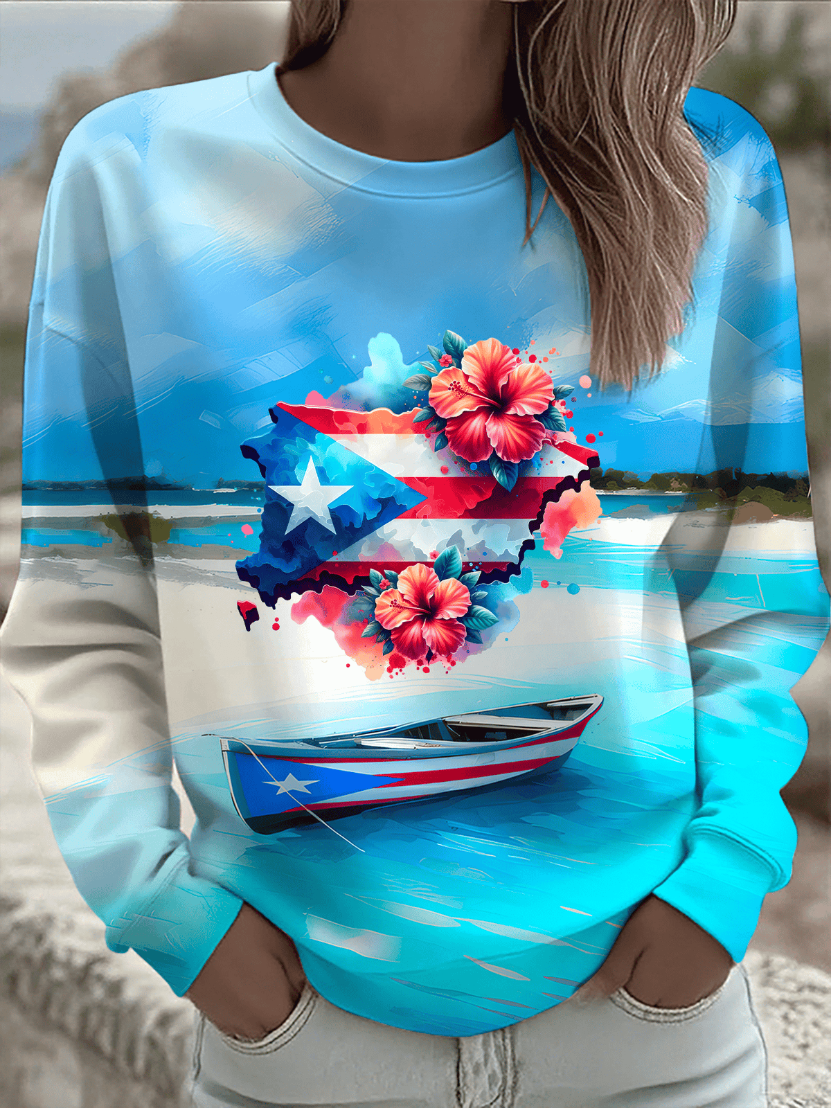 Puerto RIco Singer Boricua Decorate Printed Sweatshirt