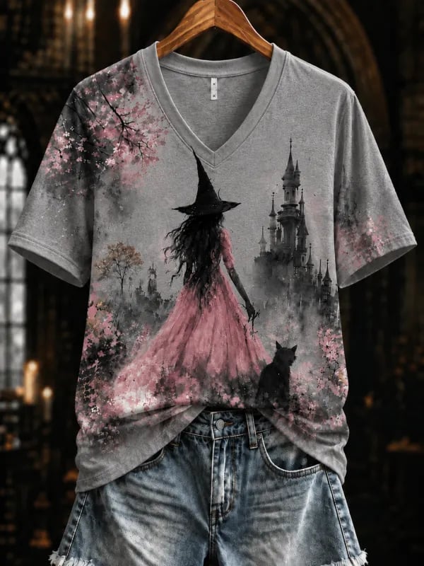 Women's Halloween Witch Print T-shirt