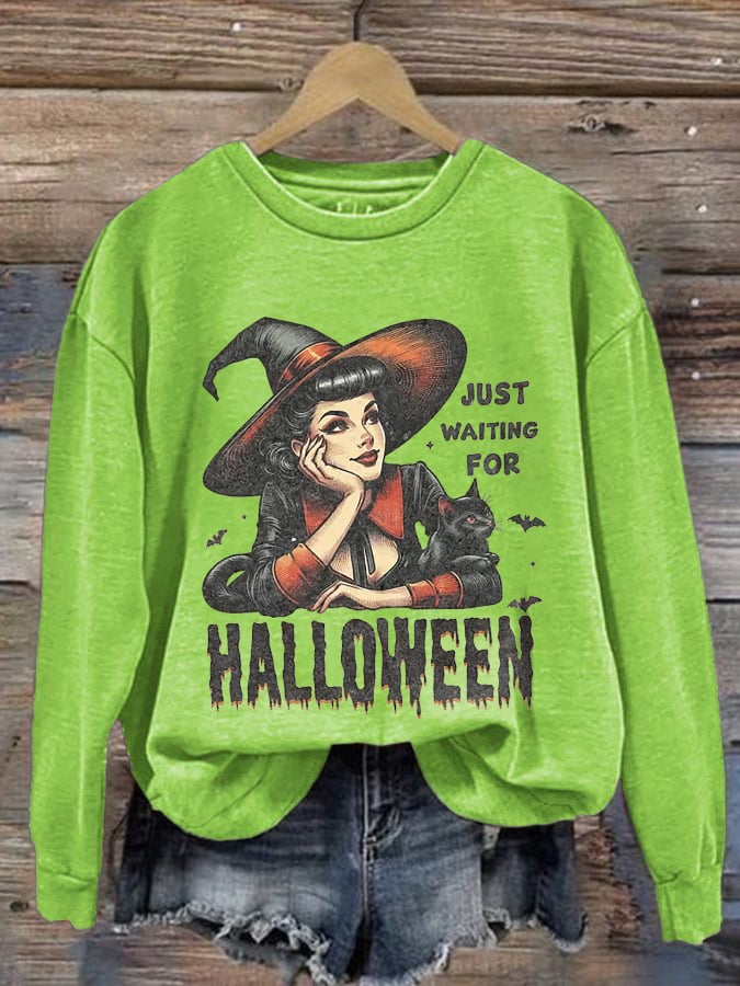 Women's Just Waiting For Halloween Print Casual Sweatshirt