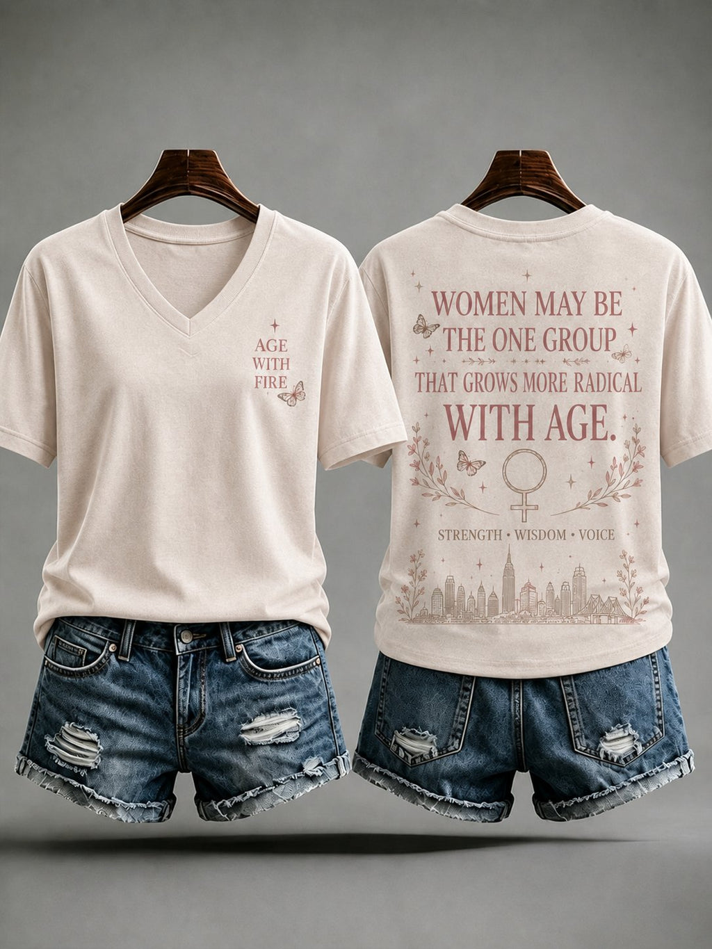 V Neck Women May Be The One Group That Grows More Radical With Age Print T-Shirt