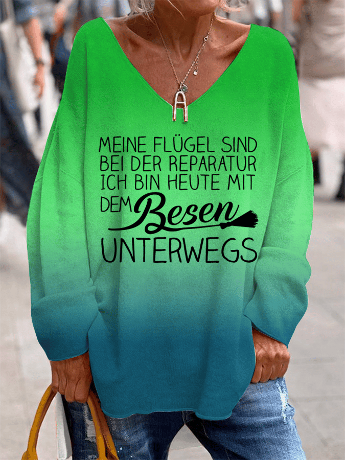 "Meine Flügel sind bei der Reparatur ..." lässiges Damen-Top mit V-Ausschnitt