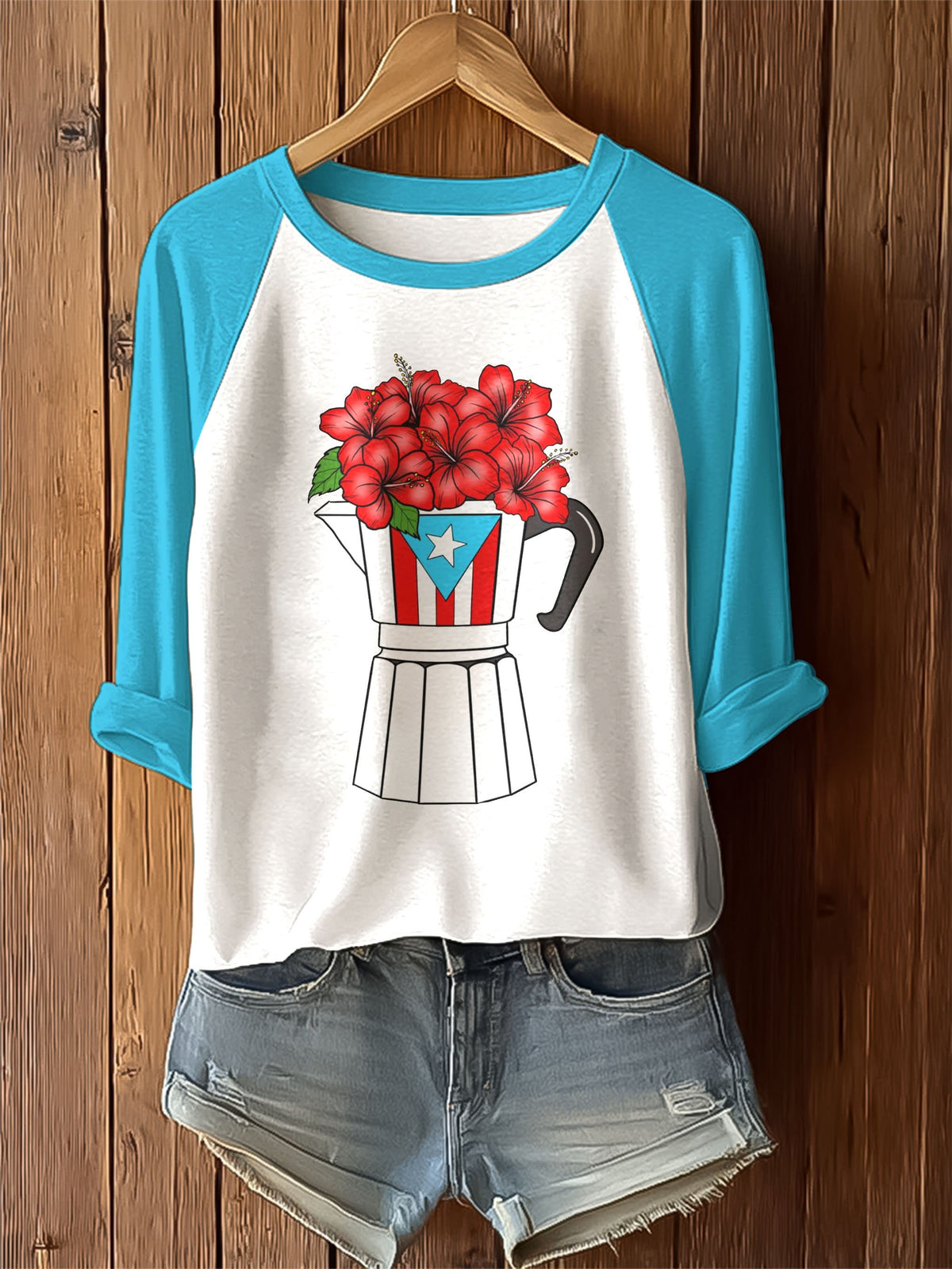 Puerto Rico Singer Printed Raglan Top