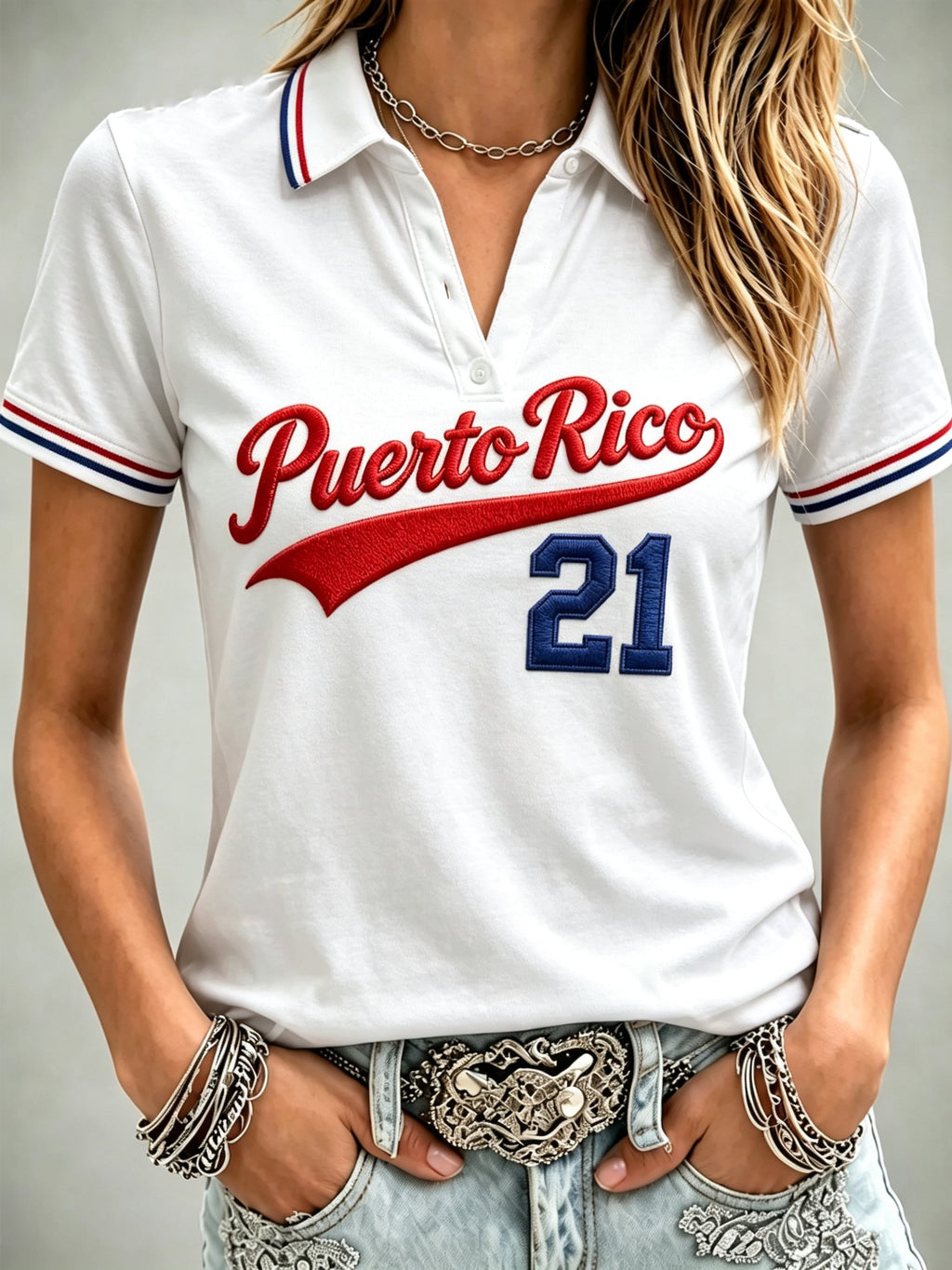 Women's No. 21 Baseball Print Casual Polo Collar