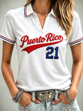 Women's No. 21 Baseball Print Casual Polo Collar