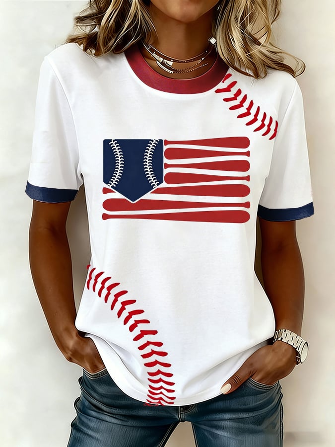Women's Baseball Fan Print Casual T-Shirt