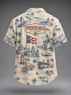 Men's Puerto Rico Art Printed Short-sleeved Shirt