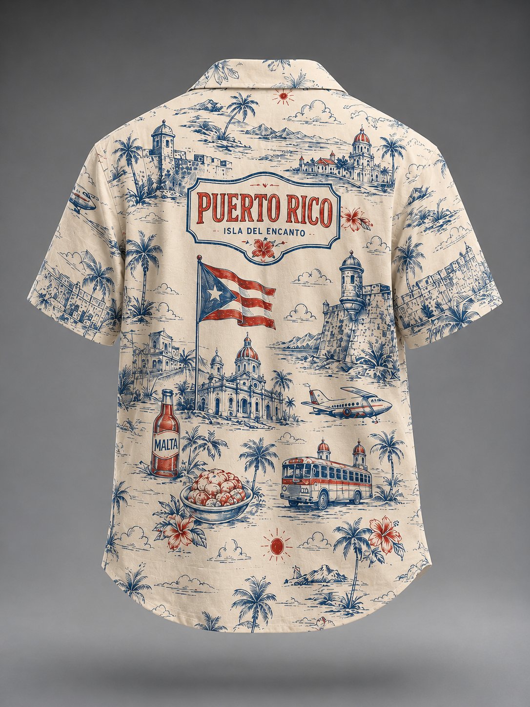 Men's Puerto Rico Art Printed Short-sleeved Shirt