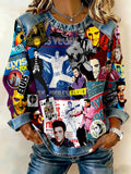 King of Rock and Roll Printed Patchwork Casual Sweatshirt