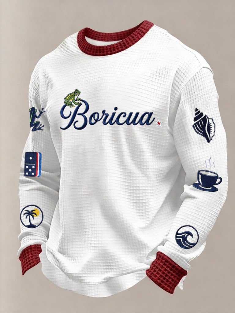 Men's Puerto Rico Printed Waffle Long Sleeve Sweatshirt