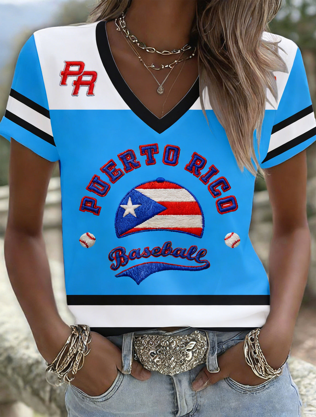 Women's Puerto Rico Baseball Printed T-shirts