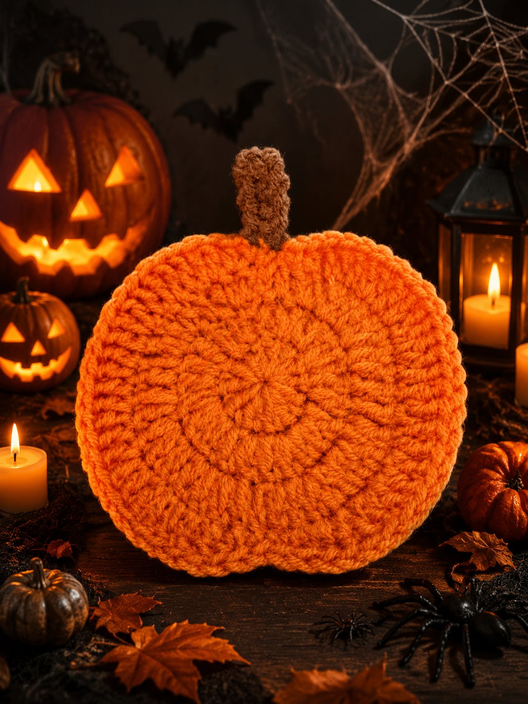 Halloween Pumpkin Knitted Coaster