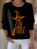 Women's Yes I Can Drive A Stick Print Round Neck Sweatshirt
