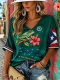 Women's Puerto Rico Boricua Floral Art Printed T-Shirt
