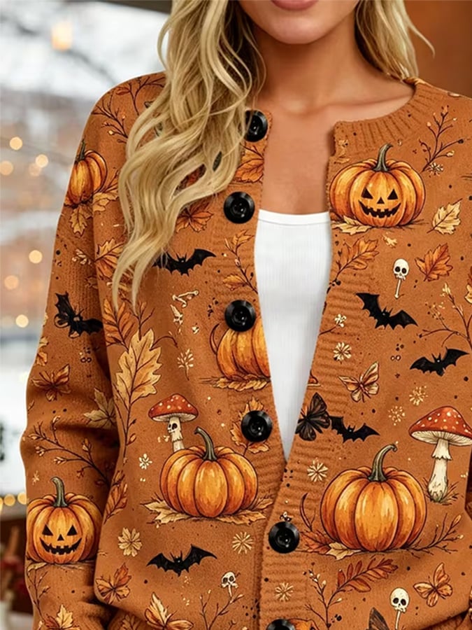 Women's Casual Halloween Print Cardigan