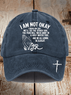 Unisex Distressed Washed Cotton I‘M Not OK Country Musicn Printed Hat