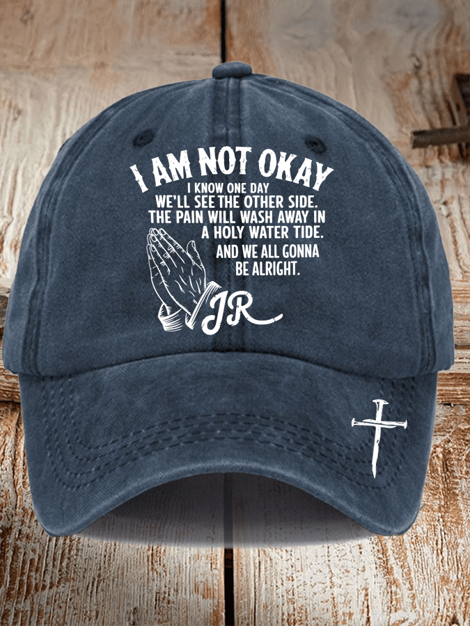 Unisex Distressed Washed Cotton I‘M Not OK Country Musicn Printed Hat