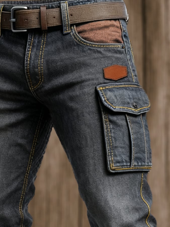 Men's Retro Multifunctional Pocket Denim Work Pants